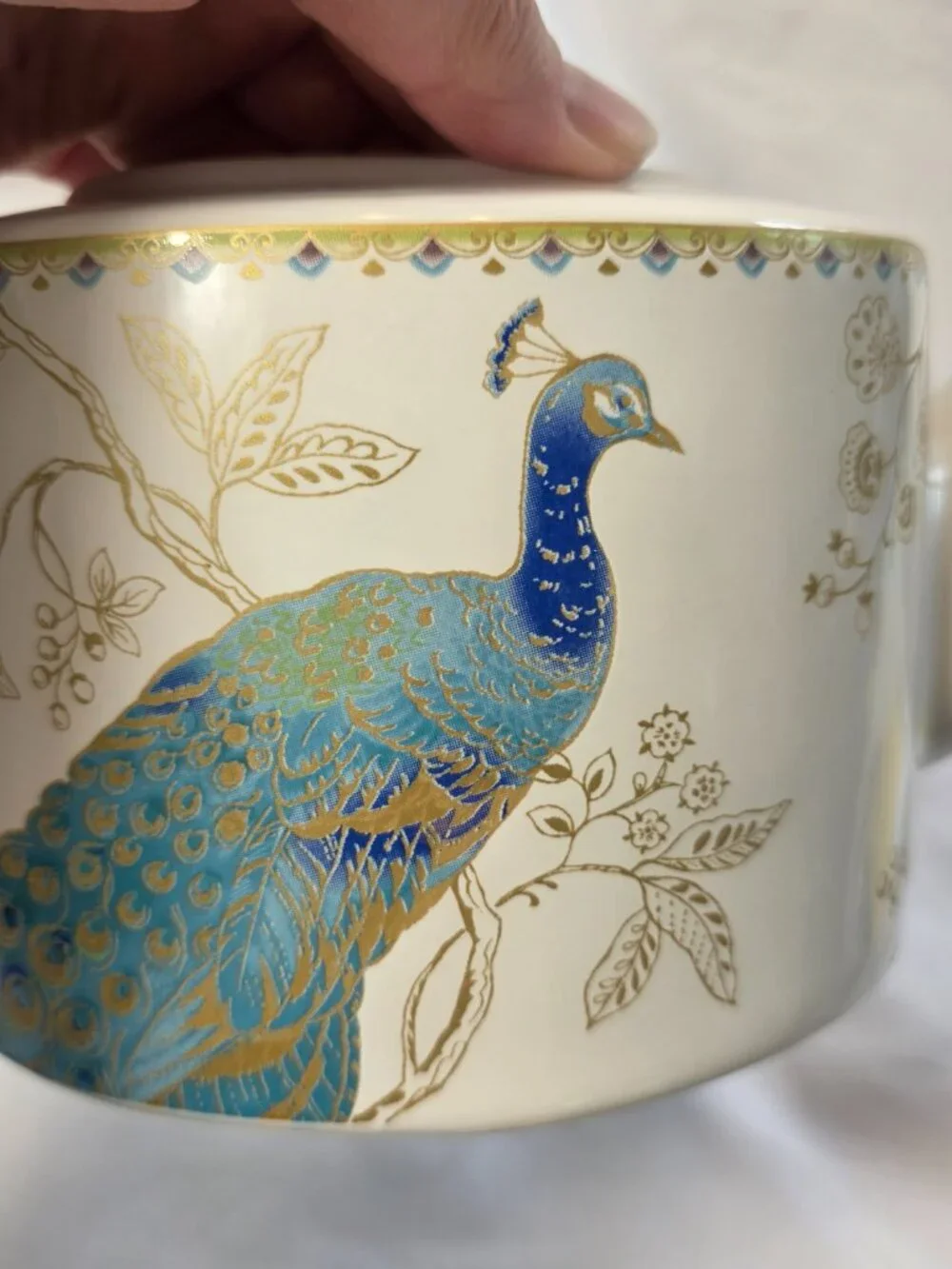 222 Fifth (PTS) Peacock Garden Teapot & Lid White with Blue Green Peacock 4 Cup